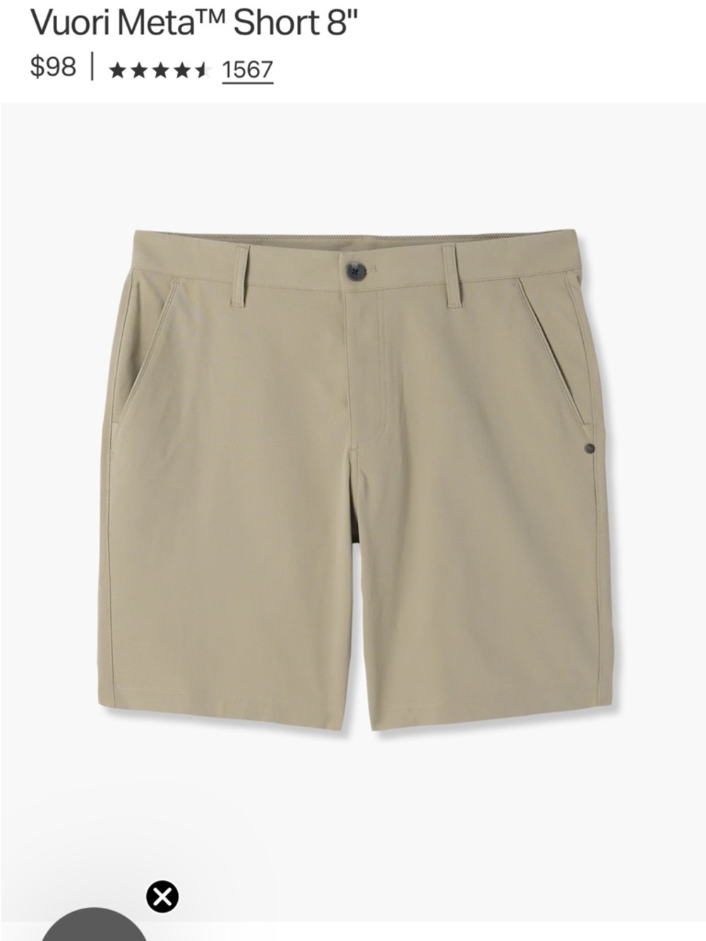 Vuori Meta™ 8" Men’s Shorts — Khaki truffle size 36